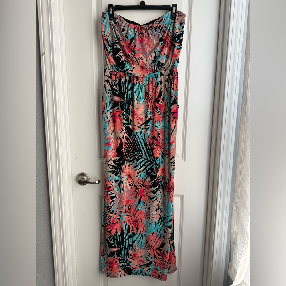Trixxi Tropical Strapless Maxi dress, Sz XL